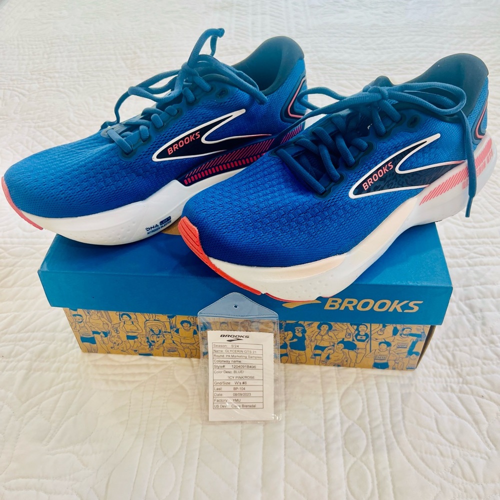 Brooks Glycerin GTS 21 Blue Women’s Sz. 8 Running Shoes with Coral Accents